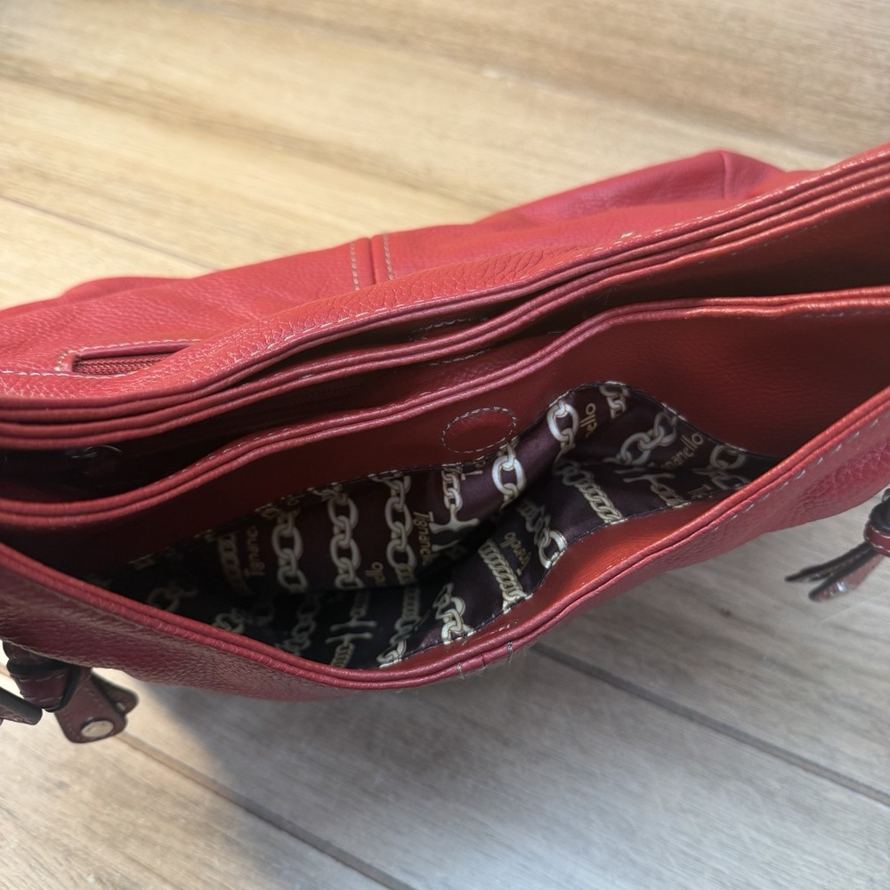 Vintage Tignanello Bright Cherry Red Pebbled Leather Shoulder Bag Purse Hobo - Picture 12 of 16